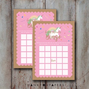 Unicorn Baby Shower bingo game, Oh Baby, Magical Rainbow Baby Shower bingo game, Girl Baby Shower Pink gold Confetti INSTANT DOWNLOAD