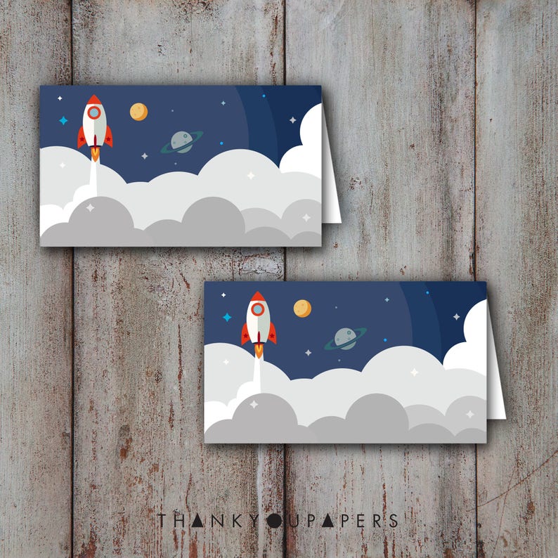 Rocket Space Buffet Cards Name Tent Rocket Place Cards Birthday Party Baby Shower Rocket Space blast off Doljanchi DIY EDITABLE DOWNLOAD