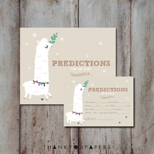 Baby shower voorspellingskaarten Babystatistieken spel raad de verjaardag van de baby, lama babyshower, gewicht jongen MEISJE babyshower INSTANT DOWNLOAD