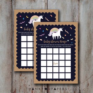 Unicorn Baby Shower bingo game, Oh Baby, Magical Rainbow Baby Shower bingo game, Gender Neutral Navy gold Confetti INSTANT DOWNLOAD