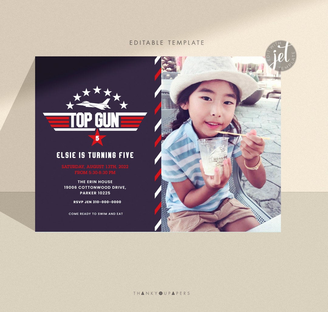 Top Gun Invitation, Airplane Birthday Invitation, Top Gun Party