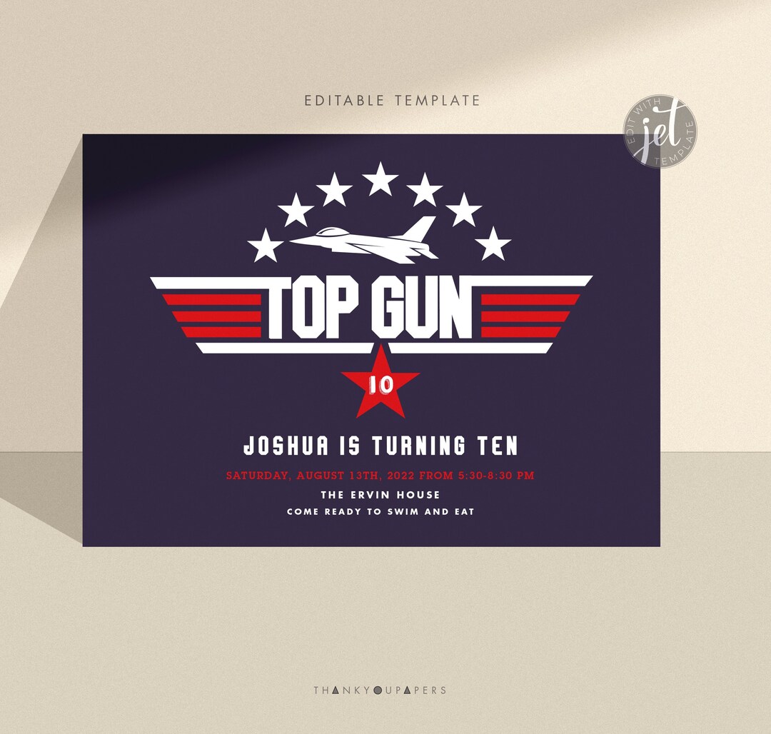 Top Gun Invitation, Airplane Birthday Invitation, Top Gun Party
