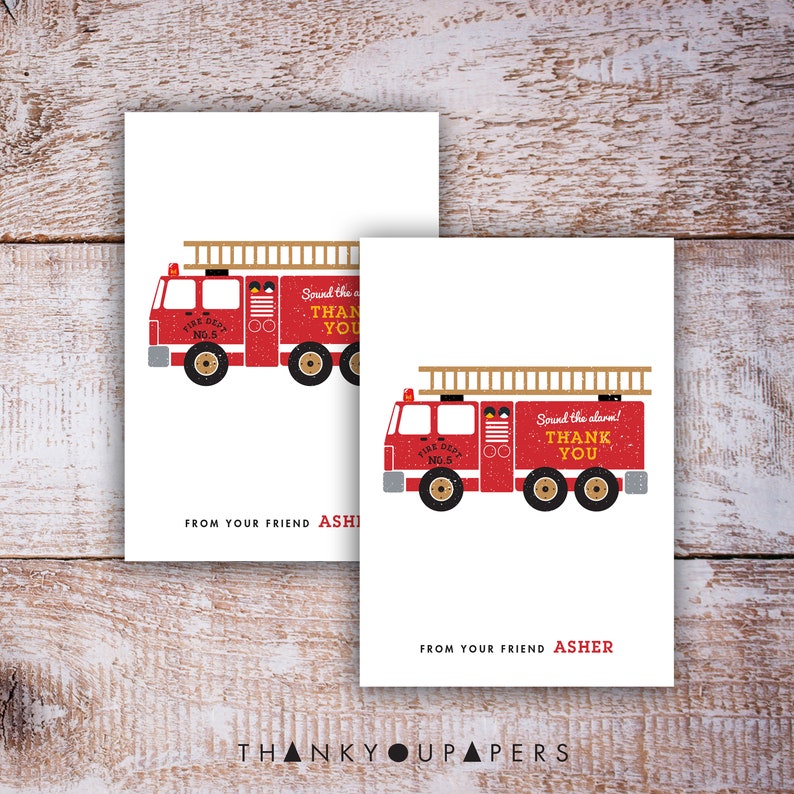 Fire Truck Thank You Card Fire Truck Birthday Sound The Etsy