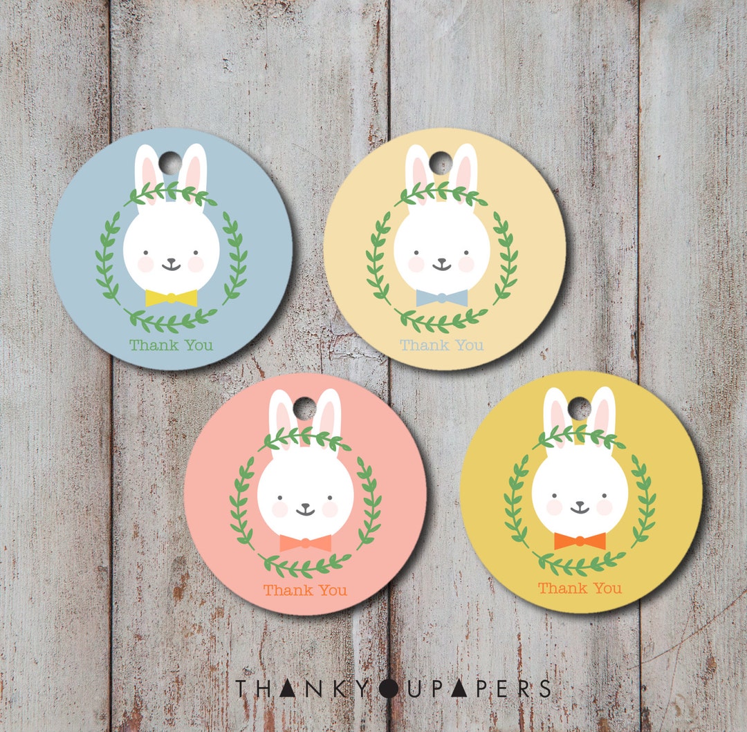 Bunny Party Favor Round Tags Thank You Tags Easter Sticker Themed ...