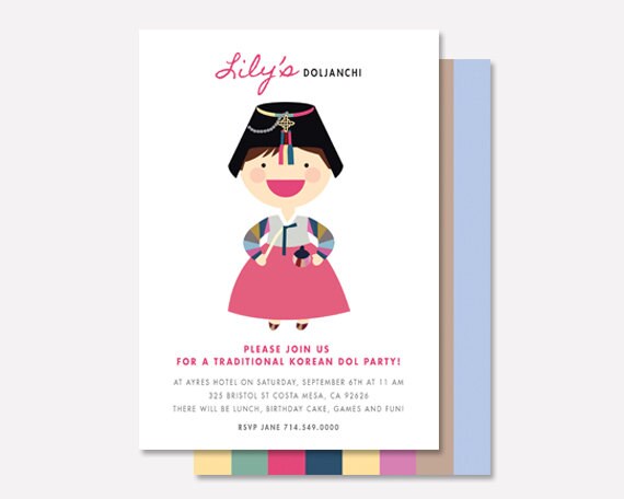 Korean First Birthday Invitation Custom Girls Korean Dol Etsy