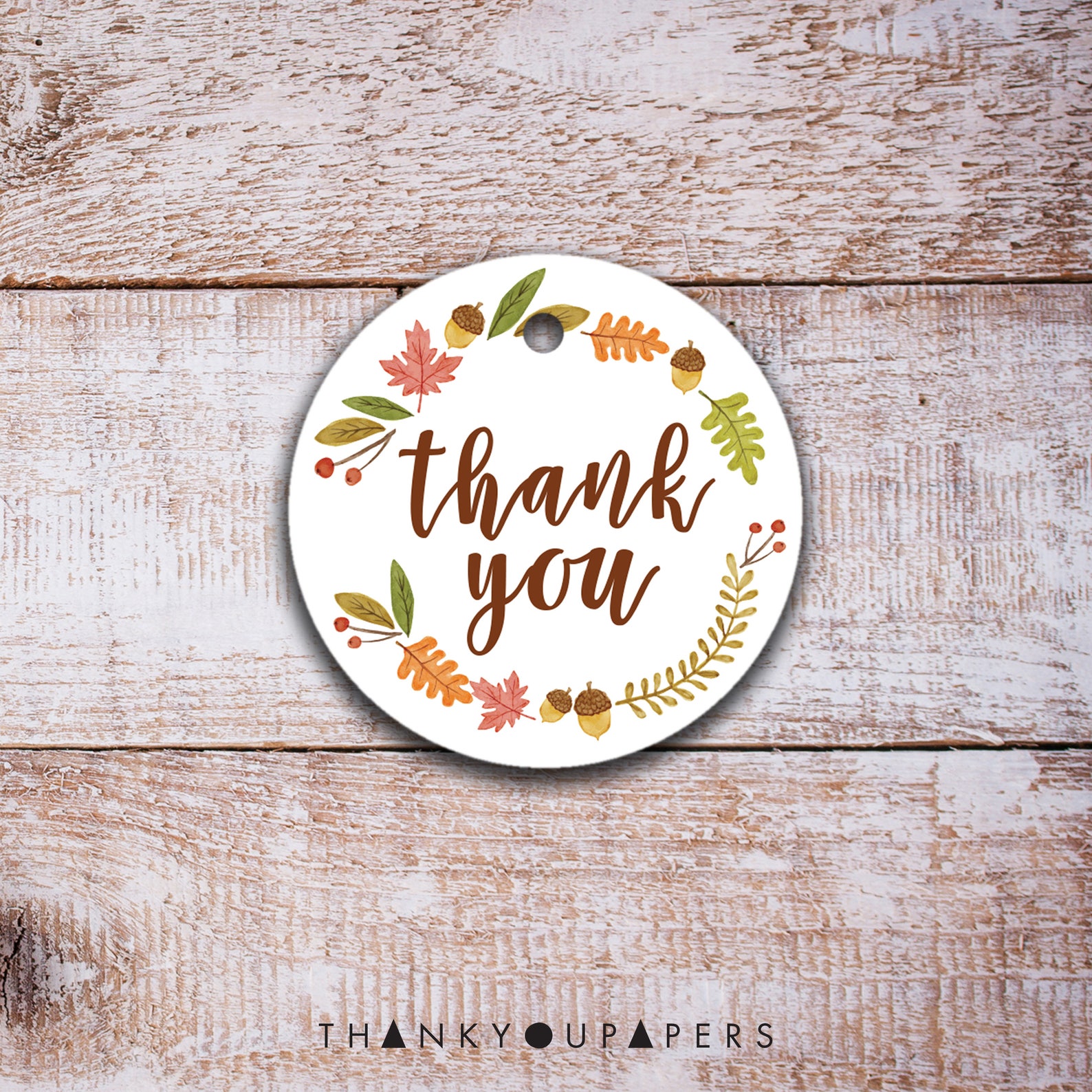 Fall Thank You Tag Printable Favor Tag Botanical Wreath Poka | Etsy