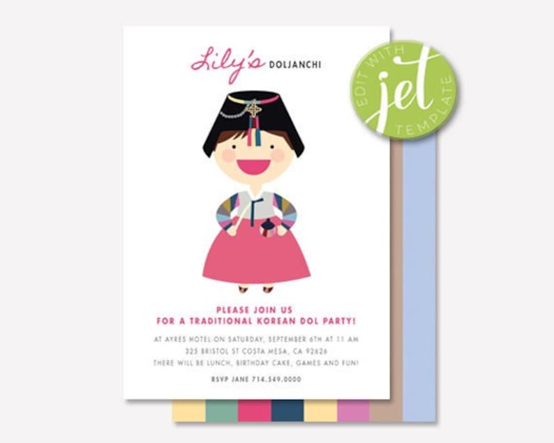 Korean First Birthday Invitation Custom Girls Korean Dol Etsy