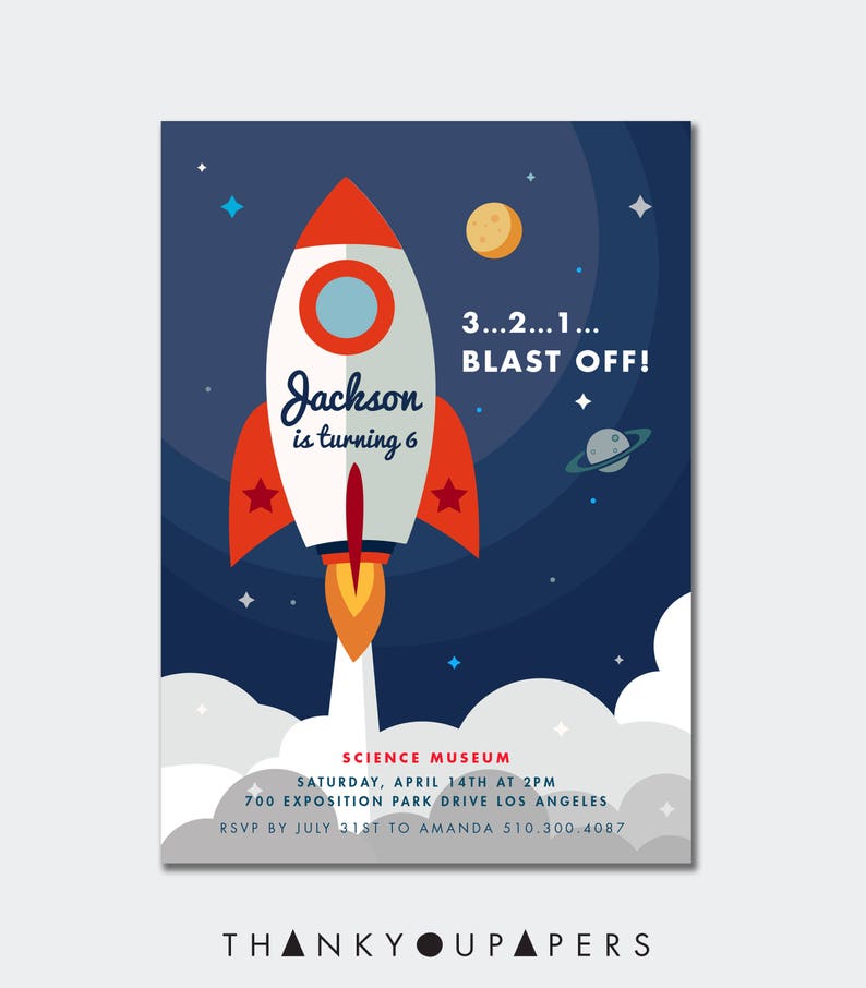 Rocket Inviation Rocket Invitation, Rocket Birthday Invitation, Rocket Party Invitation ...