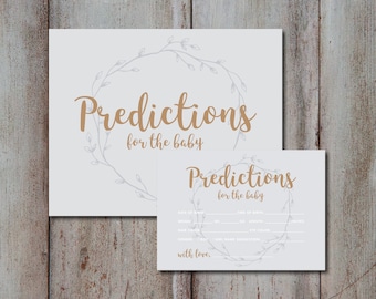 Babyshower-förutsägelsekort Babystatistikspel gissa barnets födelsedag, lövkransvikt Pojke FLICKA Babyshower DIREKT NEDLADDNING