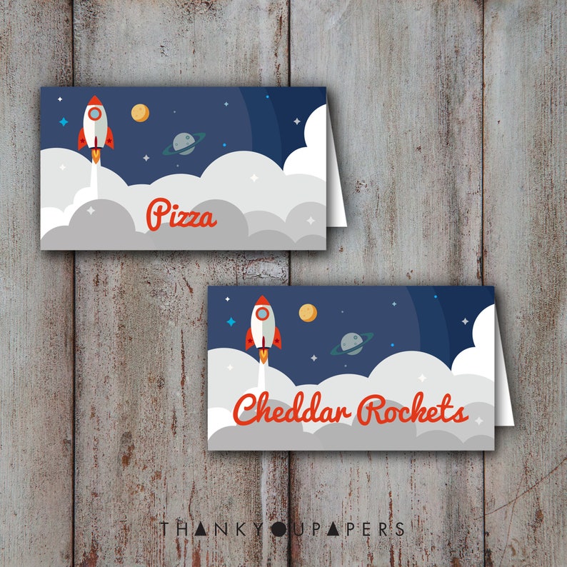 Rocket Space Buffet Cards Name Tent Rocket Place Cards Birthday Party Baby Shower Rocket Space blast off Doljanchi DIY EDITABLE DOWNLOAD