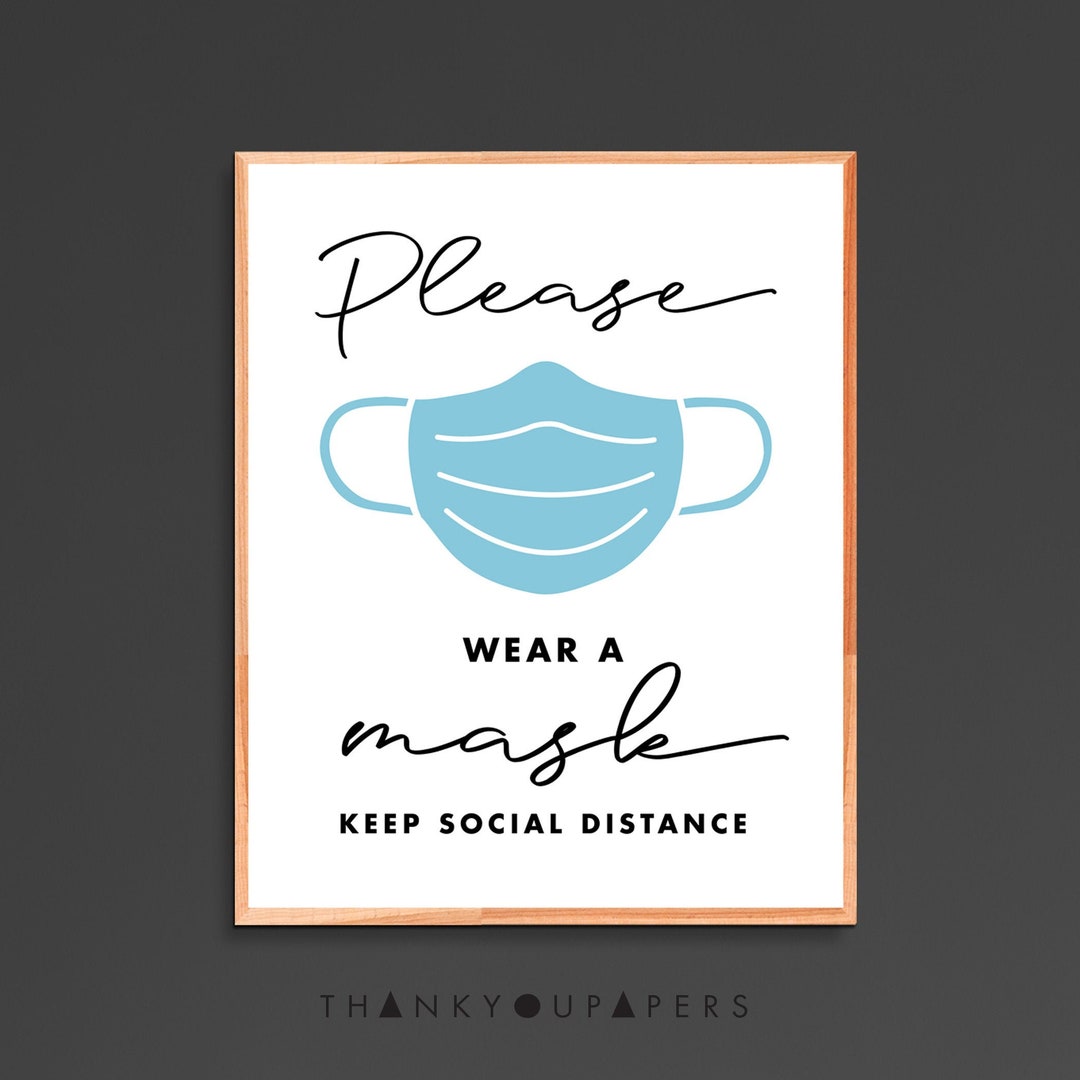 Please Wear a Mask Keep Social Distance Poster Printable, Business ...