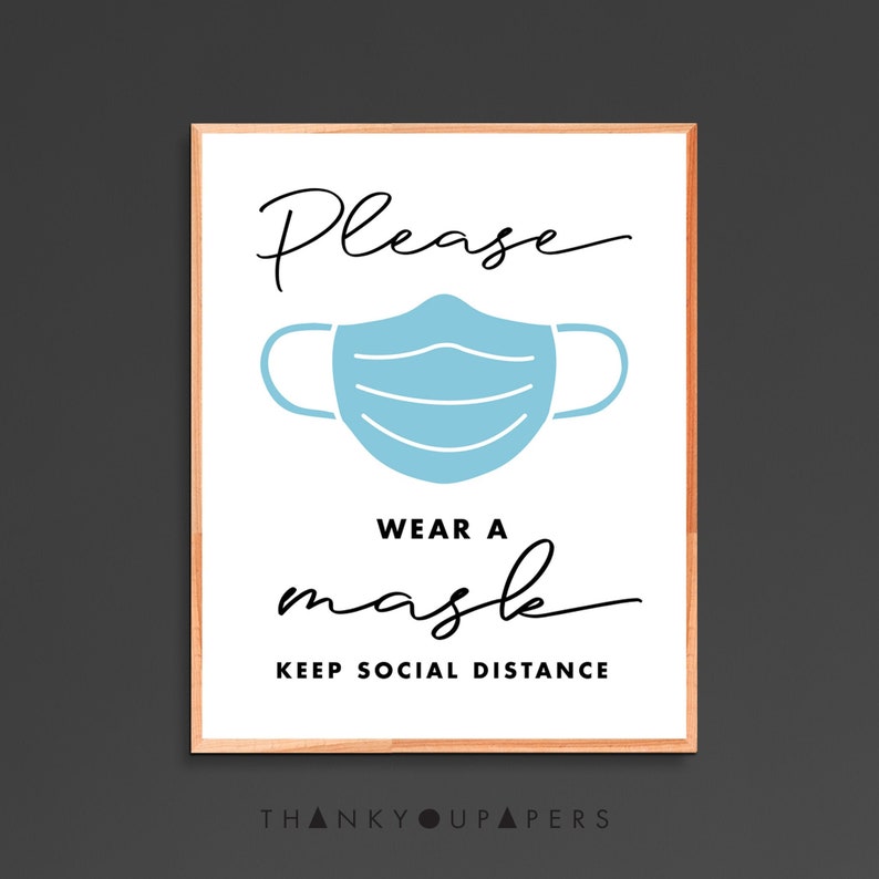 Please Wear a Mask Keep Social Distance Poster Printable, Business ...