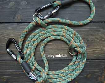 Adjustable climbing rope dog leash - Adventure Green - safety carabiner