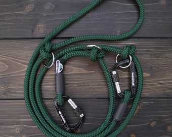 Taulein, adjustable, dark green, dog leash with safety carabiners