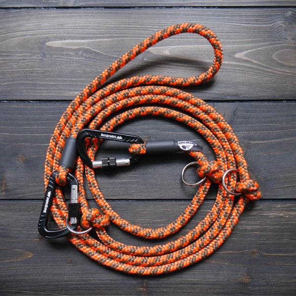 Tauleine, adjustable, orange-brown, dog leash with safety carabiners