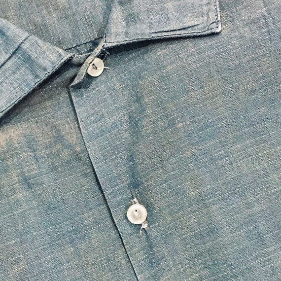 True Vintage men’s cotton shirt/blue shirt/c.1950… - image 9