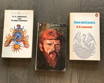 Vintage set of 3 Penguin Books/D.H. Lawrence/trio 70’s and ‘80’s/Penguin Classics/poetry/Sons and Lovers/classic lit/The Plumed Serpent