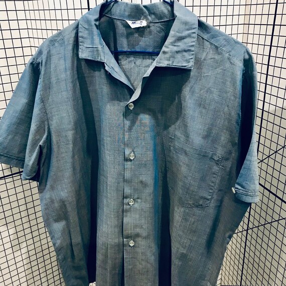 True Vintage men’s cotton shirt/blue shirt/c.1950… - image 10