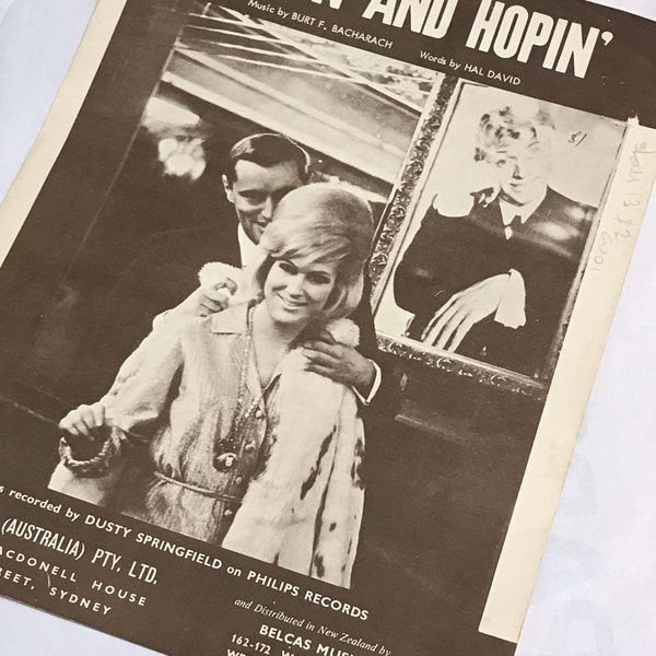 1960’s vintage sheet music/ Dusty Springfield/ Wishing and Hoping /famous singers/classic songs from the 1960’s/1963/Bacharach and David