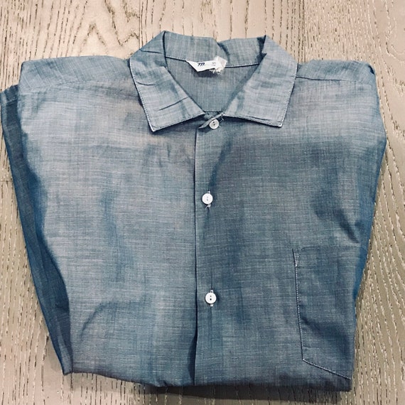 True Vintage men’s cotton shirt/blue shirt/c.1950… - image 7