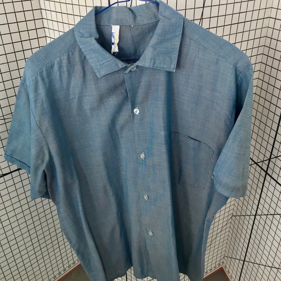 True Vintage men’s cotton shirt/blue shirt/c.1950… - image 5