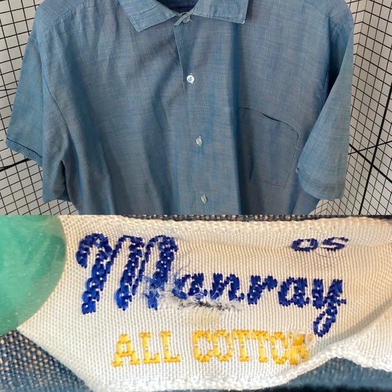 True Vintage men’s cotton shirt/blue shirt/c.1950… - image 1