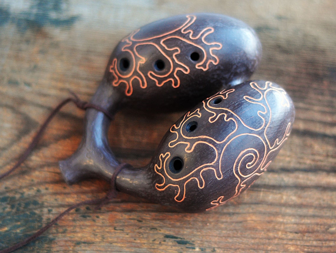 Double chamber ocarina The Sun and the Moon / Etsy