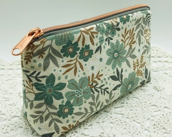 Kosmetiktasche Blumen Schminktäschchen mint Make up Täschchen beige Kulturbeutel baumwolle