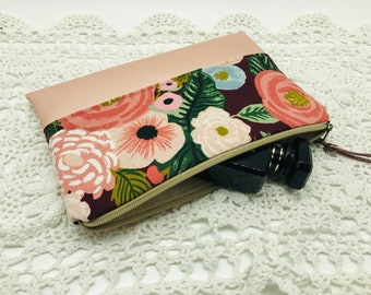 Kosmetiktasche rose Schminktäschchen Blumen Make up Tasche Blüten Kulturbeutel Kunstleder,