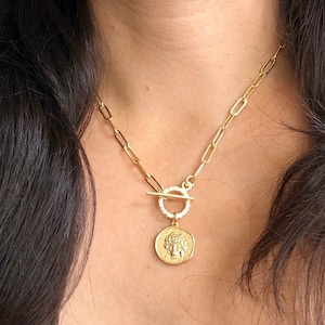 Collana di monete GOLD FILLED, Collana di monete antiche, Collana di medaglioni, Collana di monete greche, Collana di medaglioni antichi, Collana rettangolare