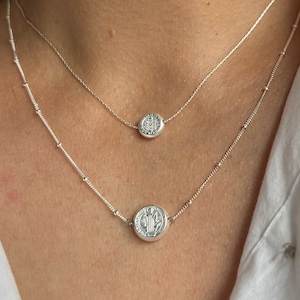 STERLING SILVER Saint Benedict Coin Necklace • Double Sided St Benedict and Cross Catholic Necklace • Health of Soul and Body • Protection