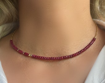 GOLD FILLED SILVER Ruby Choker Necklace • Raw Ruby Necklace • Layering Necklace • July Birthstone Gift • Minimalist Crystal Necklace • Gift