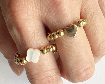 GOLD FILLED SILVER Beads Heart Ring • Gold Filled Silver Beaded Ring • Silver Heart Ring • Stacking Ring • Heart Ring • Tiny Heart Ring