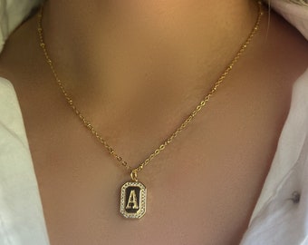 GOLD FILLED Letter Necklace • Gold Square Initial Pendant Necklace • Square Alphabet Medallion • Minimalist Necklace • Layering Necklace