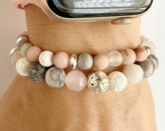 Crystal Bracelet in Gold, Rose Gold or Silver • Rose Quartz  Beaded Bracelet • Pink Zebra Jasper Bracelet • Lava Bead Diffuser Bracelet