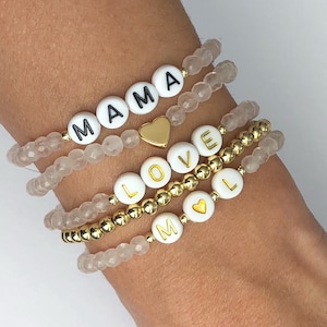 Rose Quartz Bracelet, October Birthstone Bracelet, Personalized Rose quartz Bracelet, Custom Name Stacking Bracelet, Sisters Bracelet