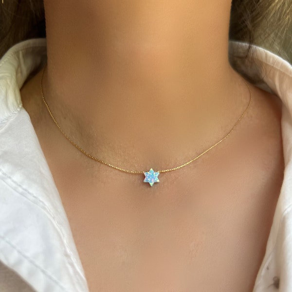 Collar de estrella de David de plata rellena de oro • Collar de estrella de David de ópalo • Collar de Magen David • Collar de estrella judía • Regalo de Bat Mitzvah