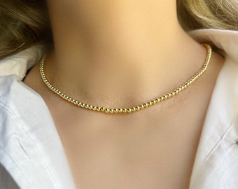 GOLD FILLED SILVER  Beaded Necklace • Gold Bead Choker • Gold Ball Necklace • Gold Bead Necklace, Gold Bead Layering Necklace • Silver Bead