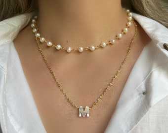 Personalized Necklace Set • Initial Necklace Set • Pearl Necklace • Layering Necklace • Name Necklace Set • Pearl Necklace Set • Alphabet