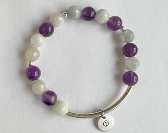 Custom Name Amethyst Aquamarine Moonstone Bracelet • June Birthstone Bracelet • Personalized Stacking Bracelet • Healing Energy Bracelet