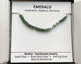 GOLD FILLED SILVER Emerald Bracelet • May Birthstone Bar Bracelet • 35th Anniversary Wife Gift from Husband • Boho Stacking Bracelet