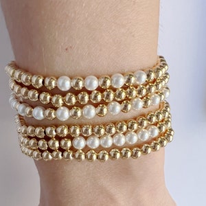 14k Gold Filled Natural Pearl Stacking Bracelets, Pearl Bracelets, Stacking Bracelets, Stackable Bracelets, Birthstone bracelets