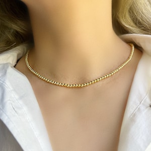 GOLD FILLED SILVER  Beaded Necklace • Gold Bead Choker • Gold Ball Necklace • Gold Bead Necklace, Gold Bead Layering Necklace • Silver Bead