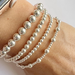 STERLING SILVER Bead Ball Bracelet • Beaded Ball Bracelet Set • Beaded Stacking Bracelets • Stacking Bracelets 2.5mm, 3mm, 4mm, 5mm • Gift