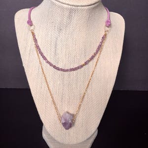 Raw Amethyst Necklace • February Birthstone Necklace • 6th Anniversary Gift • Raw Crystal Necklace Chunky Amethyst Raw Stone Necklace • Gift