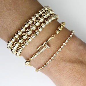GOLD FILLED Beaded Ball Nail Bracelet , Stacking Stretch Bracelets