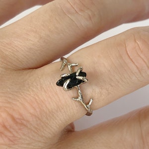 Raw Black Tourmaline Crystal Branch Band Ring, Protection Amulet Raw Crystal Twig Ring,  21st birthday gift,  Healing Anti Anxiety Gift