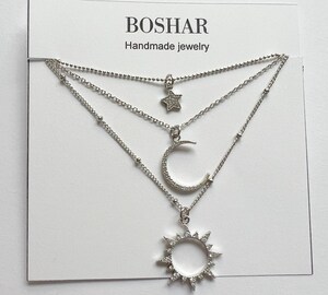 Lot De 3 Colliers Pendentifs étoile, Lune, Soleil - Chaîne En Acier Inoxydable - Bijoux Femme Décontractés - Cadeau