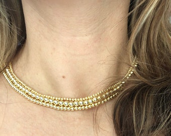 2-6 mm GOLD FILLED SILVER  Beaded Necklace, Gold Bead Choker, Gold Ball Necklace, Gold Bead Necklace, Gold Bead Layering Necklace Silver