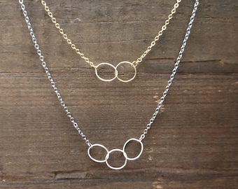 GOLD FILLED SILVER Entwined Circle Necklace • Tiny Linked Infinity Rings • Interlocking Eternity Circles Necklace • Mothers Necklace • Gift